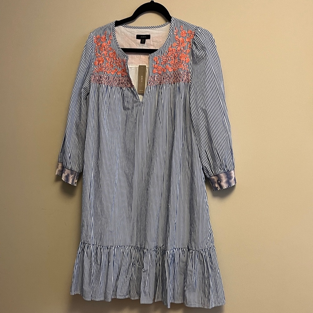 J. Crew Blue and Pink Long Sleeve Dress